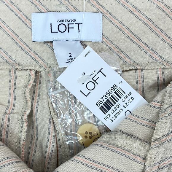 Loft Striped Linen Cotton‎ Blend Cuffed Hem Chino Shorts Tan 2 - Picture 7 of 10
